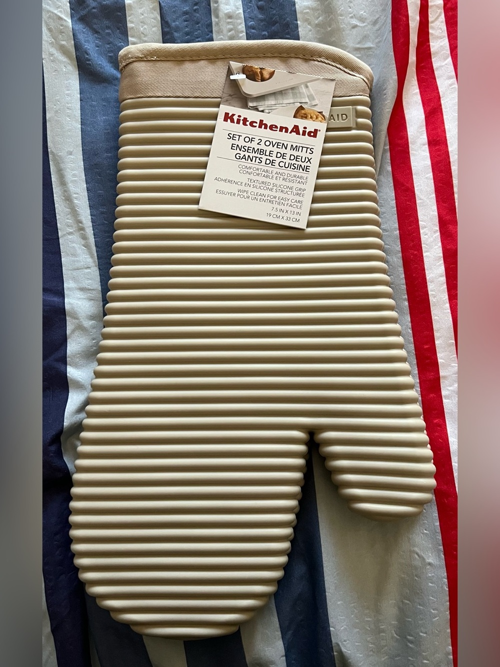 KitchenAid Beige Ribbed Silicone Oven Mitts - Set of 2